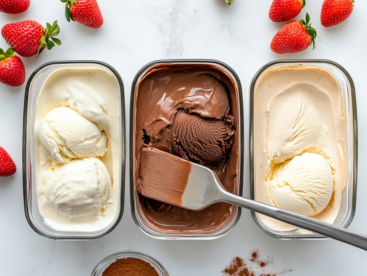 Step-by-step preparation of homemade Neapolitan Ice cream with chocolate, vanilla, and strawberry flavors.