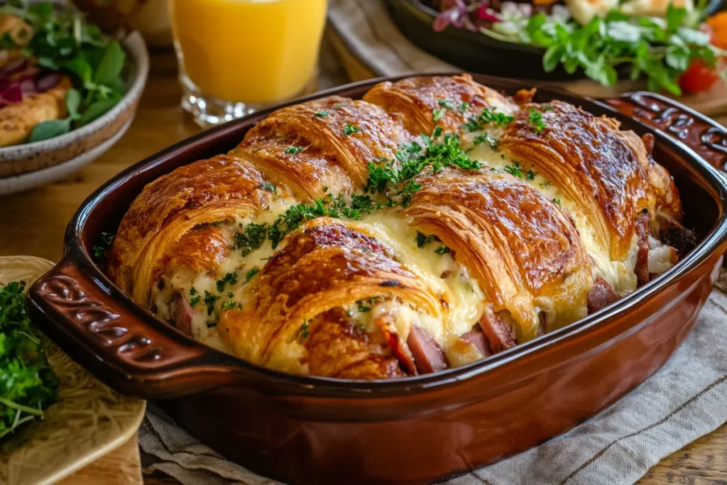 Ham and Cheese Croissant Bake with Fresh Herbs