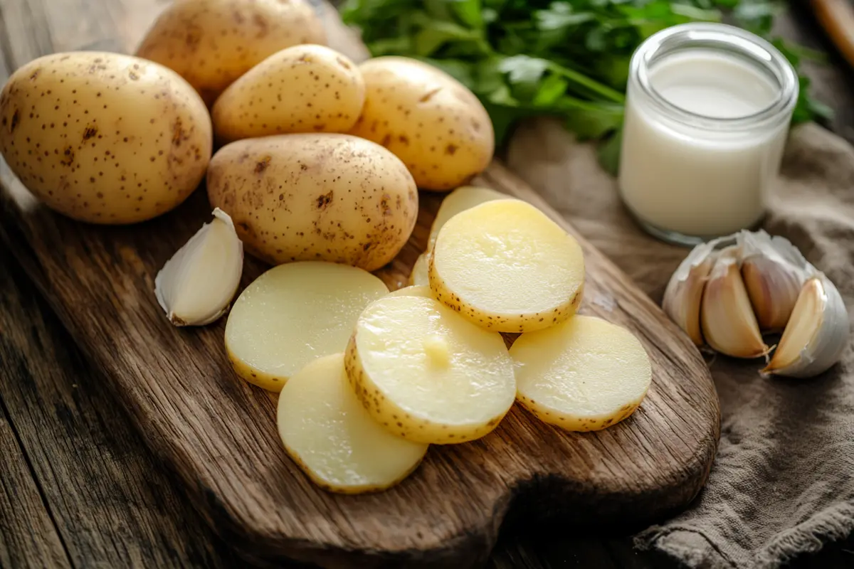 Essential ingredients for potato soup preparation