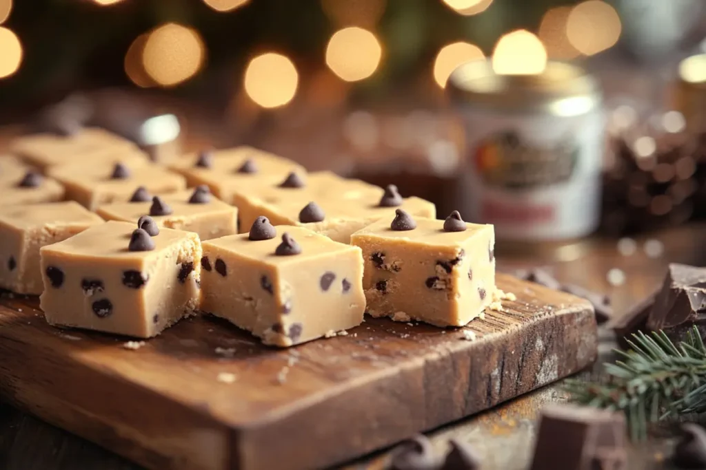 Close-up of creamy 2 Ingredient Fudge with chocolate chips and condensed milk