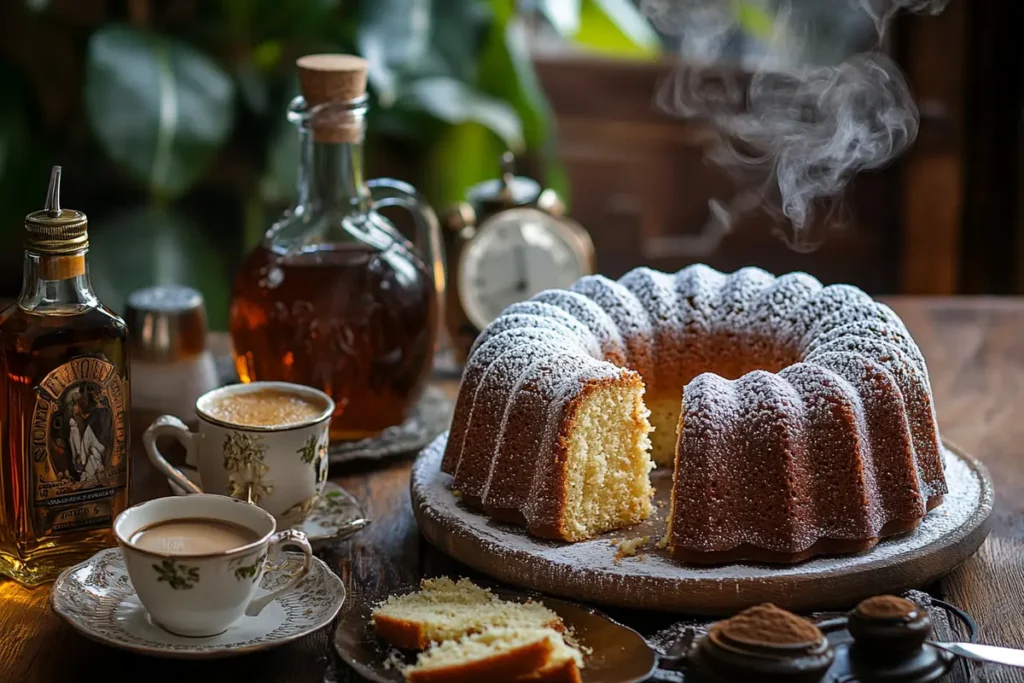 Italian Hangover Cake with powdered sugar and espresso.