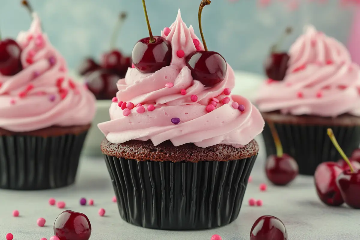 Cherry frosting on cupcake