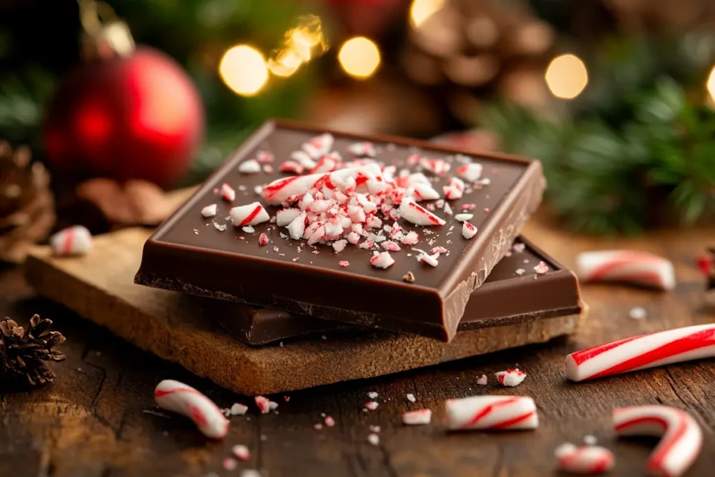 Peppermint chocolate bar with crushed candy canes