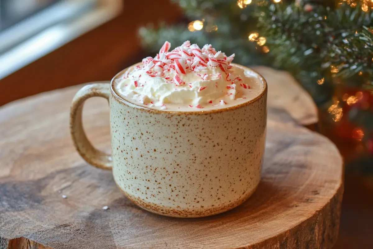 Peppermint hot chocolate with whipped cream