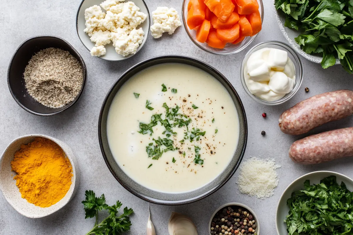 Ingredients for creamy Parmesan Italian sausage soup.