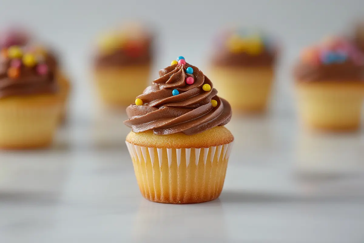 Close up of Chocolate Frosted Mini Cupcake.