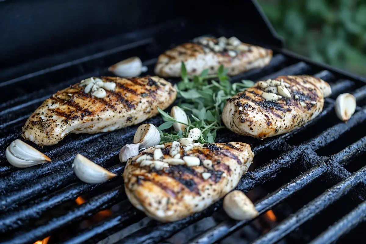 Grilled chicken on the grill with seasoning