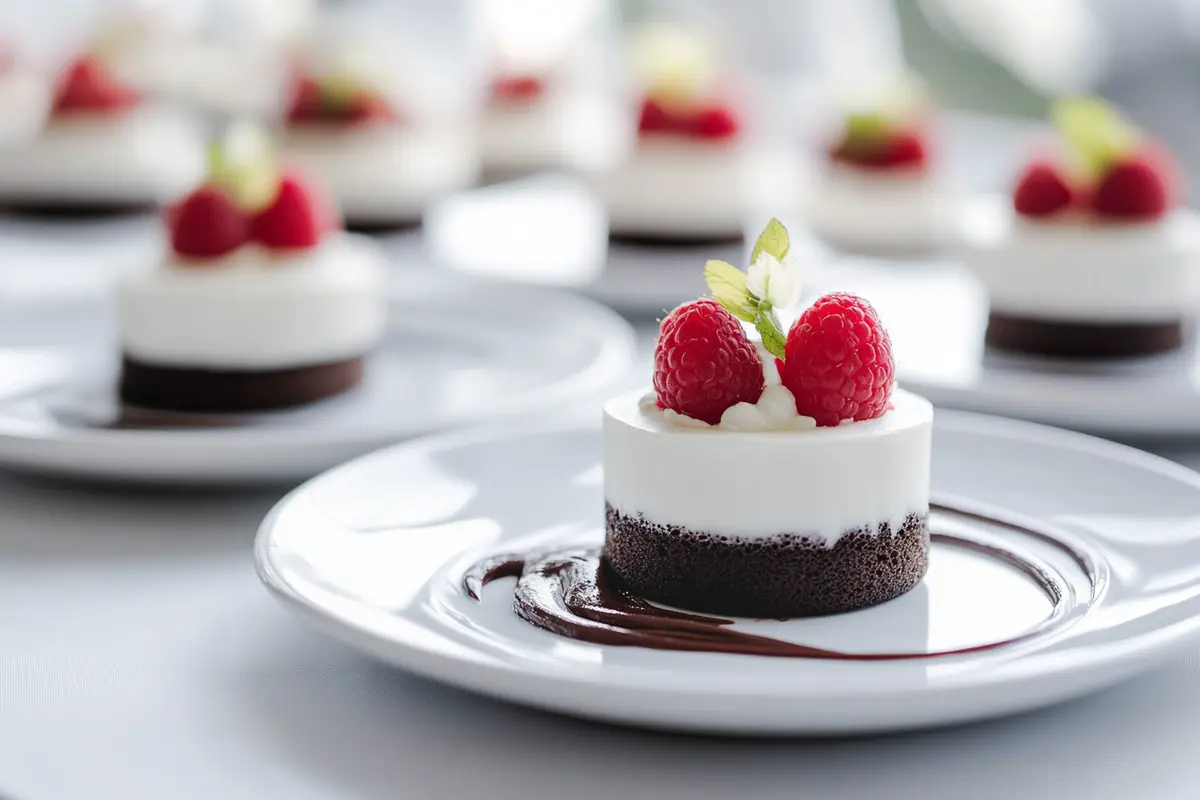 Mini Tuxedo Cakes with raspberries