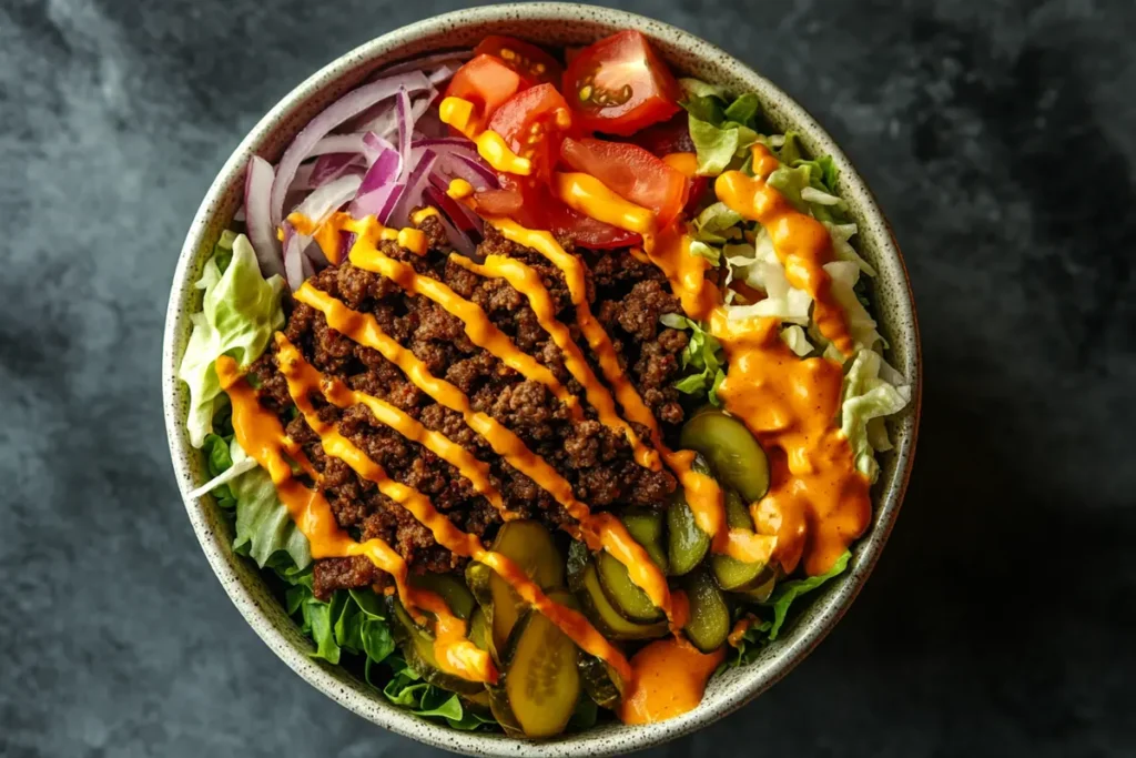 Classic Burger Bowl Recipe with fresh toppings