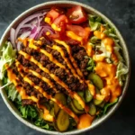 Classic Burger Bowl Recipe with fresh toppings