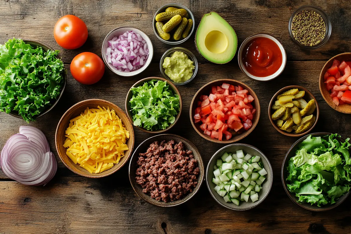 Burger Bowl Recipe Bar for family customization.